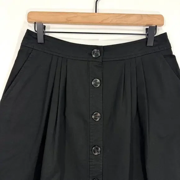 Trina Turk Women’s Size 8 Medium Black Cotton Blend Button Front A Line Skirt - Picture 2 of 10